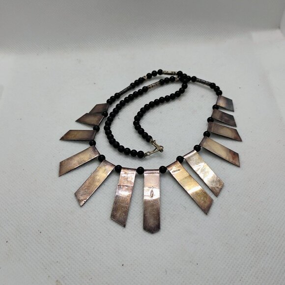 Vtg Tuareg Silver & Onyx African Celebra Necklace Agadez Berber Tribal Collar - Picture 8 of 9